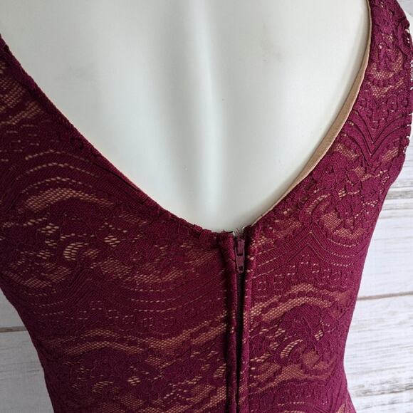 City Triangles Maroon Lace Fit and Flare Cocktail Dress 3 - Picture 3 of 4